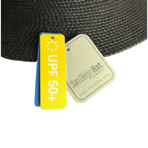 San Diego Hat Co Sun Hat Womens One Size Woven Chin Strap Black Adjustable NWT - Picture 3 of 8
